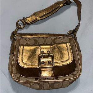 Gold and brown/tan coach signature purse